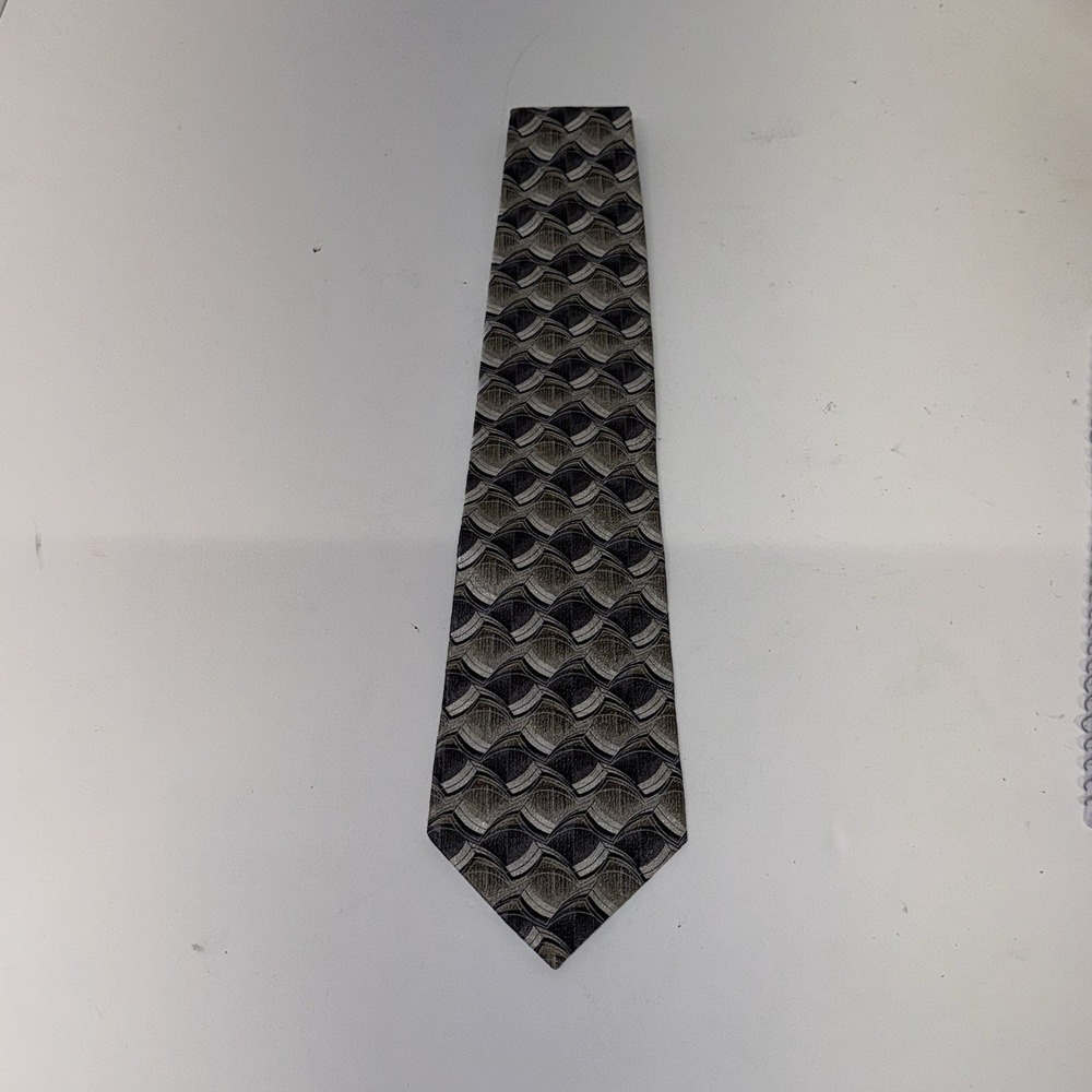 Silk Pierre Cardin Men's Necktie Black Gray Silver Wave Pattern Dress Tie